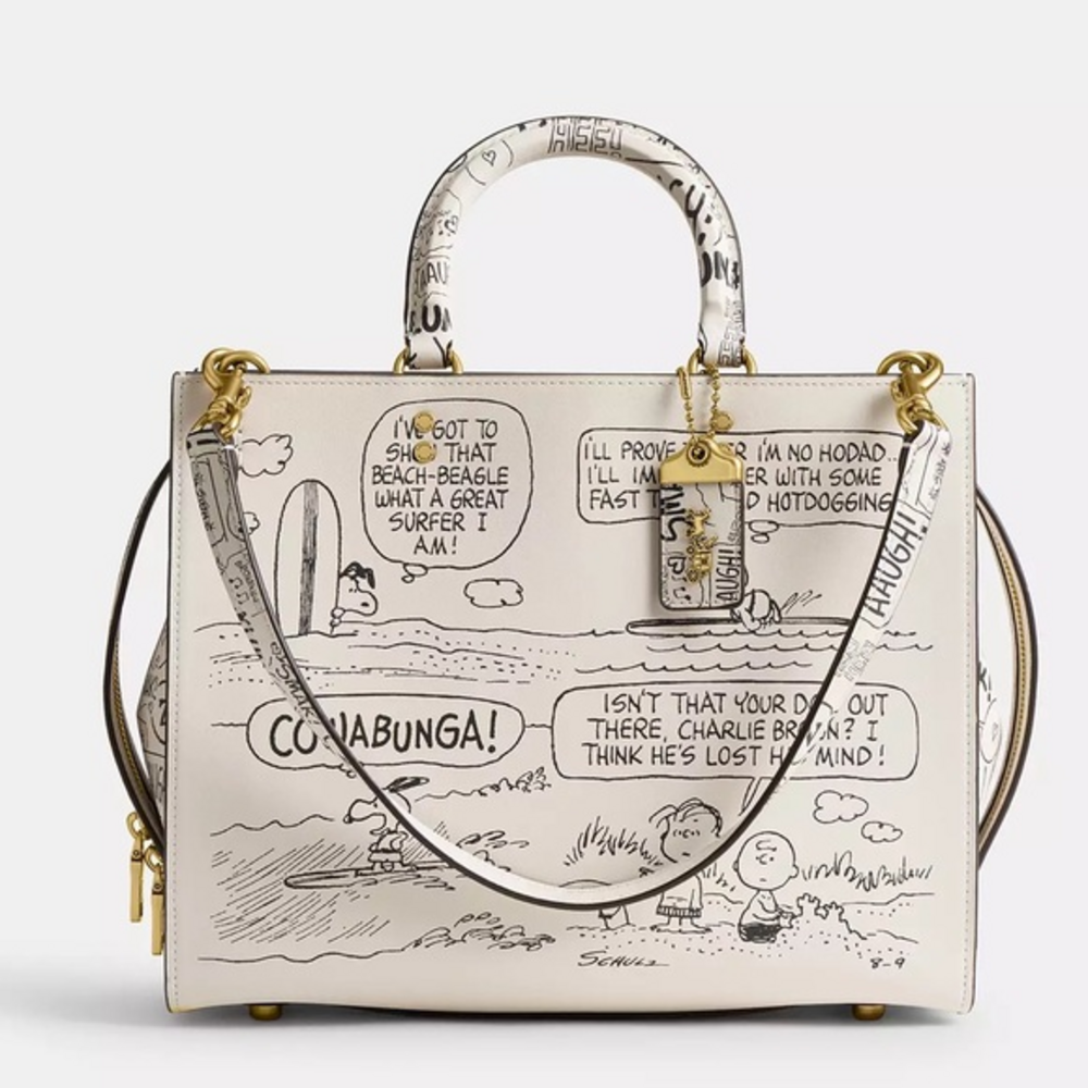 Coach X Peanuts Rogue Bag With Snoopy and Newspaper Print in White - Picture 1 of 9